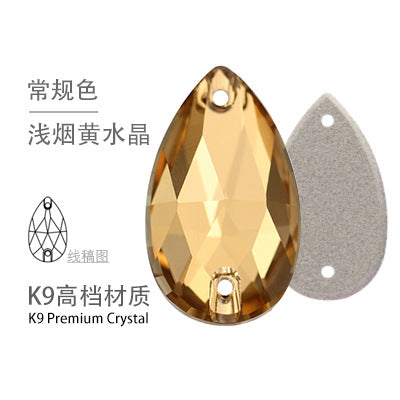 K9 Sew-On Teardrop Rhinestone - Double Hole Flat Bottom Perforated Hand Sew Stone for Wedding Dress Luggage Accessories