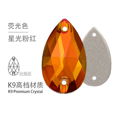 K9 Sew-On Teardrop Rhinestone - Double Hole Flat Bottom Perforated Hand Sew Stone for Wedding Dress Luggage Accessories