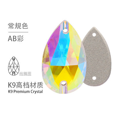 K9 Sew-On Teardrop Rhinestone - Double Hole Flat Bottom Perforated Hand Sew Stone for Wedding Dress Luggage Accessories
