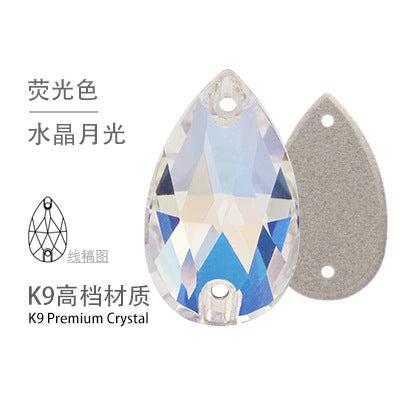 K9 Sew-On Teardrop Rhinestone - Double Hole Flat Bottom Perforated Hand Sew Stone for Wedding Dress Luggage Accessories