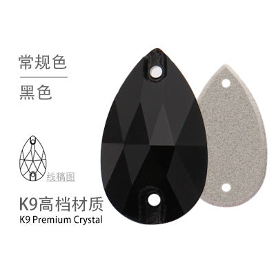 K9 Sew-On Teardrop Rhinestone - Double Hole Flat Bottom Perforated Hand Sew Stone for Wedding Dress Luggage Accessories