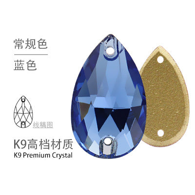 K9 Sew-On Teardrop Rhinestone - Double Hole Flat Bottom Perforated Hand Sew Stone for Wedding Dress Luggage Accessories