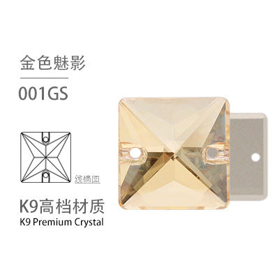 K9 Square Flat Sewn Diamond - Scratch-Resistant Shoe Accessories Luggage Clothing Flat Buckle Crystal Double Hole Rhinestones