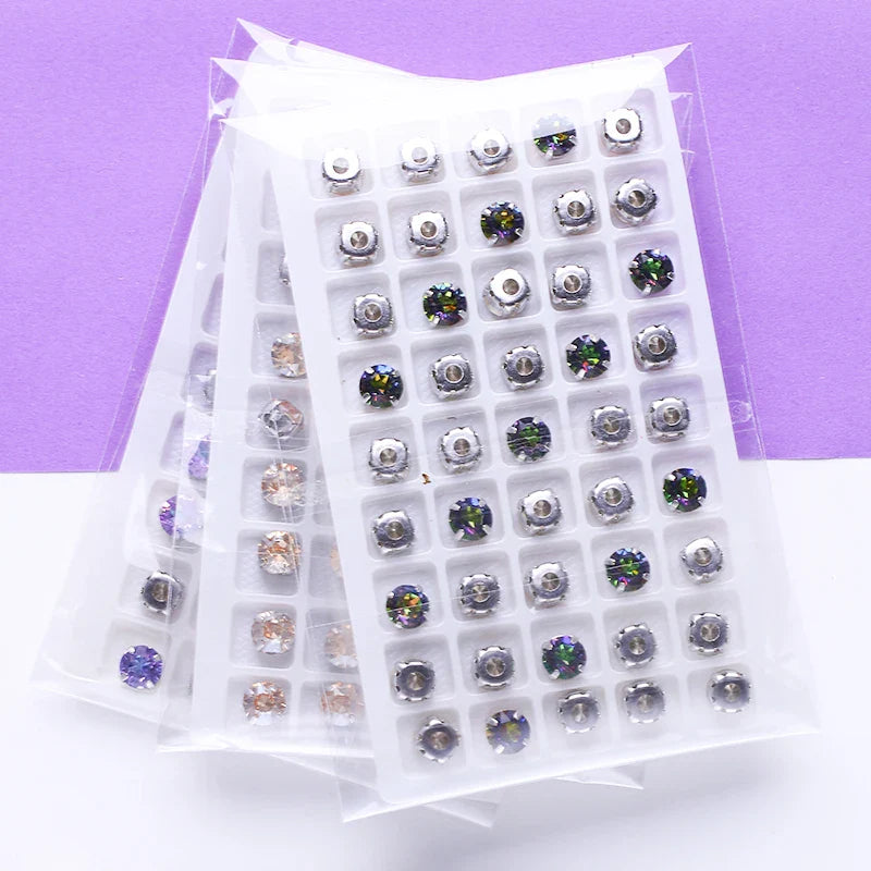8mm Round Shape Rivoli Rhinestones K9 Glass Strass With Copper Claws Pointback Crystal Stones DIY Sew On Stones Rhinestones