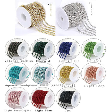 1/10Yard Flatback Rhinestone Chain Glitter Crystal Sew On Glue On Rhinestones for Clothes DIY Garment Accessories Trim Cup Chain