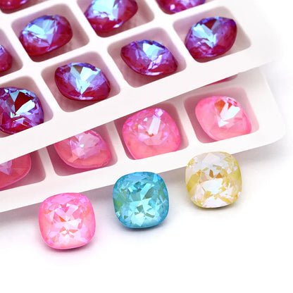 Mixed Colors Mocha Fluorescent Strass K9 Glass Loose Rhinestones Piontback Strass Crystal Square Shape Glue On Rhinestones