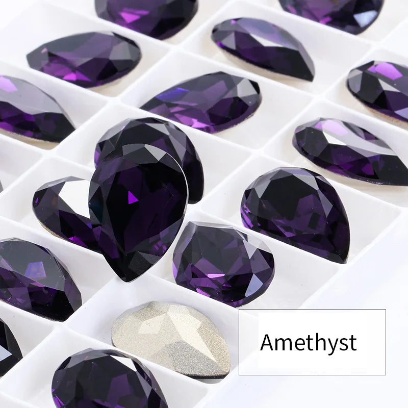Twinkling Violet Tear Drop K9 Glass Rhinestones Glass Crystal Pointback Rhinestones Glue on Garment Crafts Jewelry Accessories