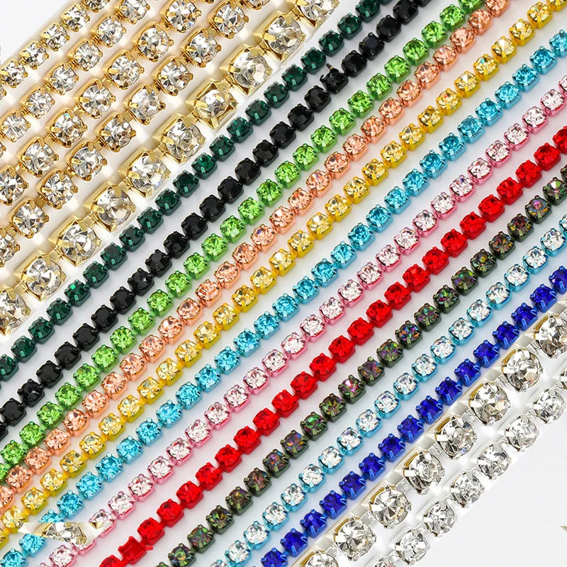 1/10Yard Flatback Rhinestone Chain Glitter Crystal Sew On Glue On Rhinestones for Clothes DIY Garment Accessories Trim Cup Chain
