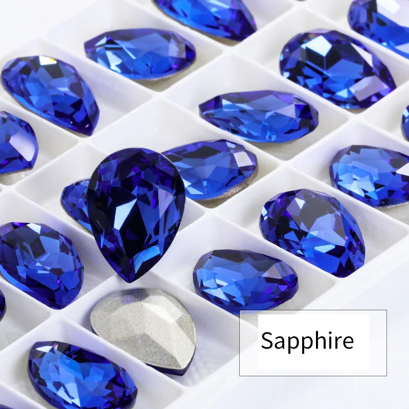 Twinkling Violet Tear Drop K9 Glass Rhinestones Glass Crystal Pointback Rhinestones Glue on Garment Crafts Jewelry Accessories