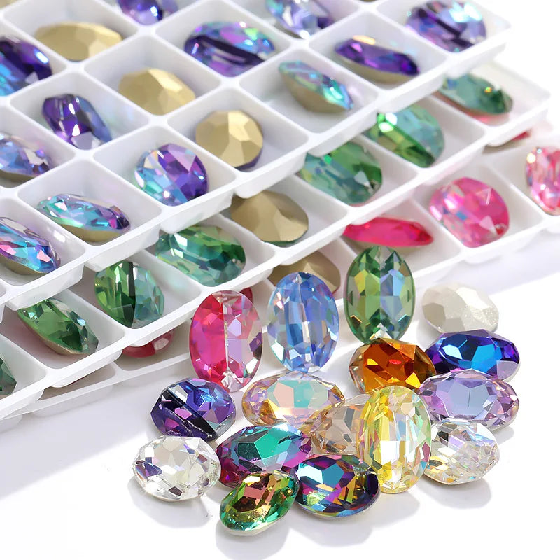 Oval Rhinestones Piontback Nail Art Rhinestones K9 Glass Strass Crystal Glue on Clothes Crystal Beads