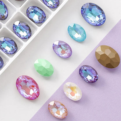 Oval Shape Mocha Color Fancy Stones Crystals Pointback Glass Strass Loose Rhinestones Shiny Blue Rhinestones Nails Decoration