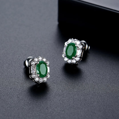 LUOTEEMI Delicate Geometric Fashion Design Women Zircon Stone Green Jade Color CZ Stud Earrings for Girls Ladies Jewelry