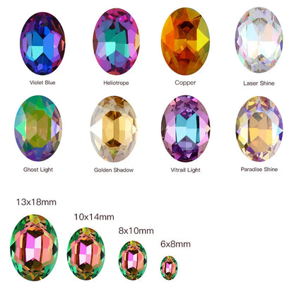 Oval Rhinestones Piontback Nail Art Rhinestones K9 Glass Strass Crystal Glue on Clothes Crystal Beads