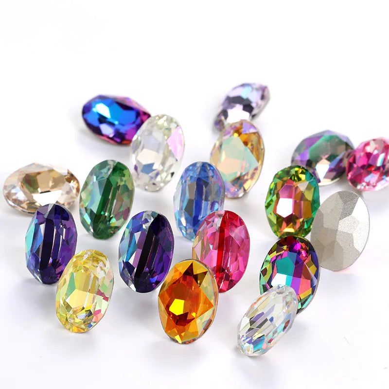 Oval Rhinestones Piontback Nail Art Rhinestones K9 Glass Strass Crystal Glue on Clothes Crystal Beads