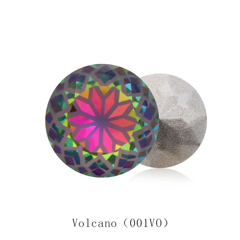 New Arrival 14mm Round Rhinestones Pointback Glass Rivoli Crystal Strass Flower Printing Inside Shiny Glue On Stones