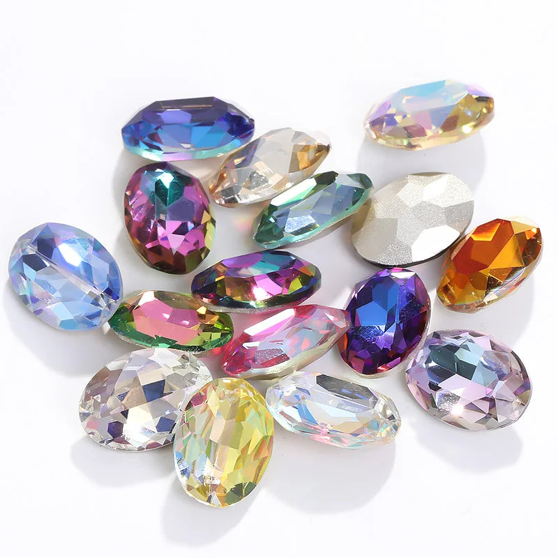 Oval Rhinestones Piontback Nail Art Rhinestones K9 Glass Strass Crystal Glue on Clothes Crystal Beads