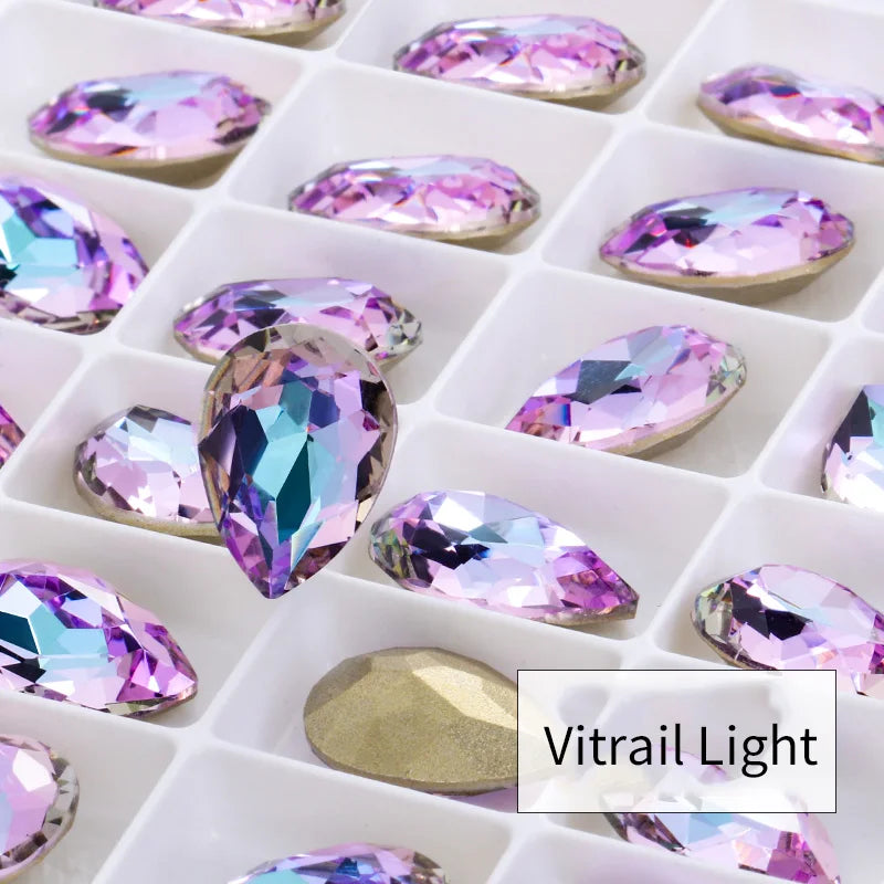Twinkling Violet Tear Drop K9 Glass Rhinestones Glass Crystal Pointback Rhinestones Glue on Garment Crafts Jewelry Accessories