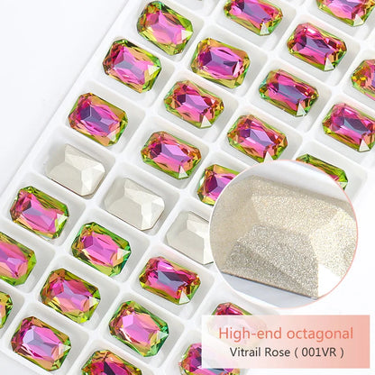 Pointback Strass Glitter Crystal K9 Glass Rhinestone DIY Craft Beads Glue on Clothes Octagon Rhinestone Applique
