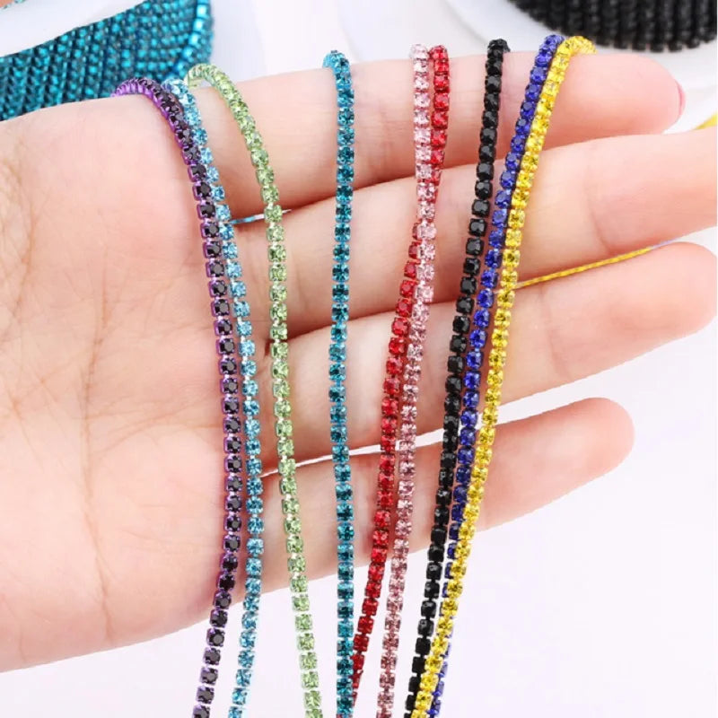1/10Yard Flatback Rhinestone Chain Glitter Crystal Sew On Glue On Rhinestones for Clothes DIY Garment Accessories Trim Cup Chain