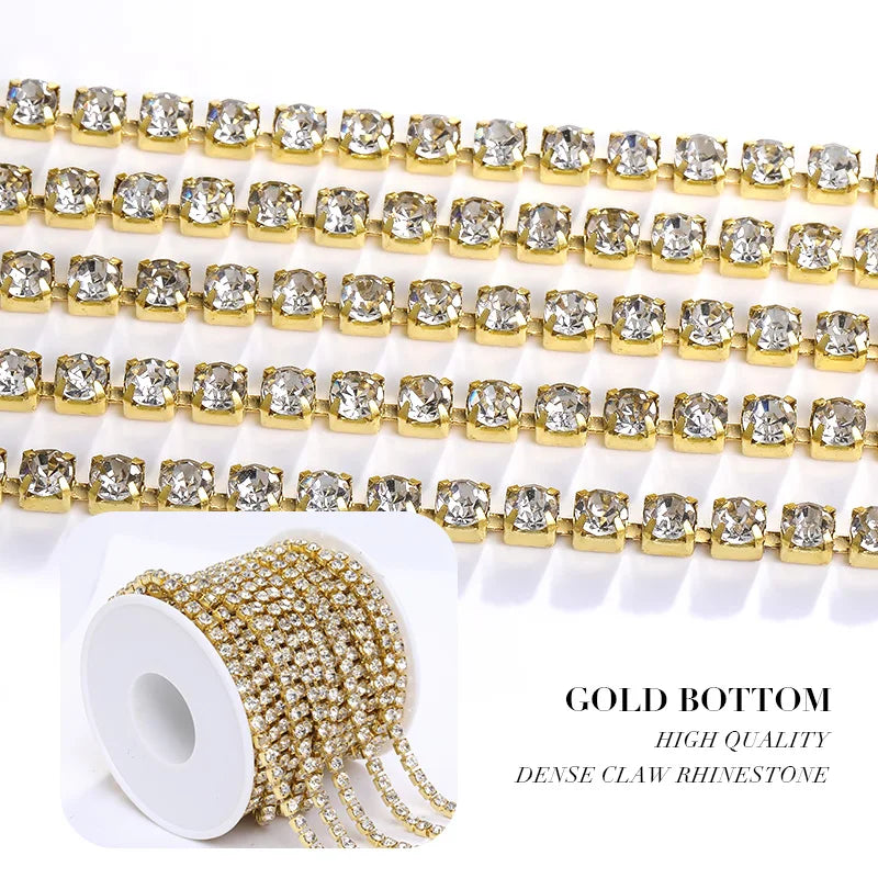 1/10Yard Flatback Rhinestone Chain Glitter Crystal Sew On Glue On Rhinestones for Clothes DIY Garment Accessories Trim Cup Chain