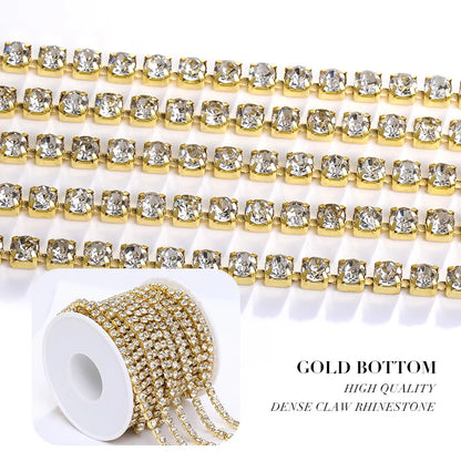 1/10Yard Flatback Rhinestone Chain Glitter Crystal Sew On Glue On Rhinestones for Clothes DIY Garment Accessories Trim Cup Chain
