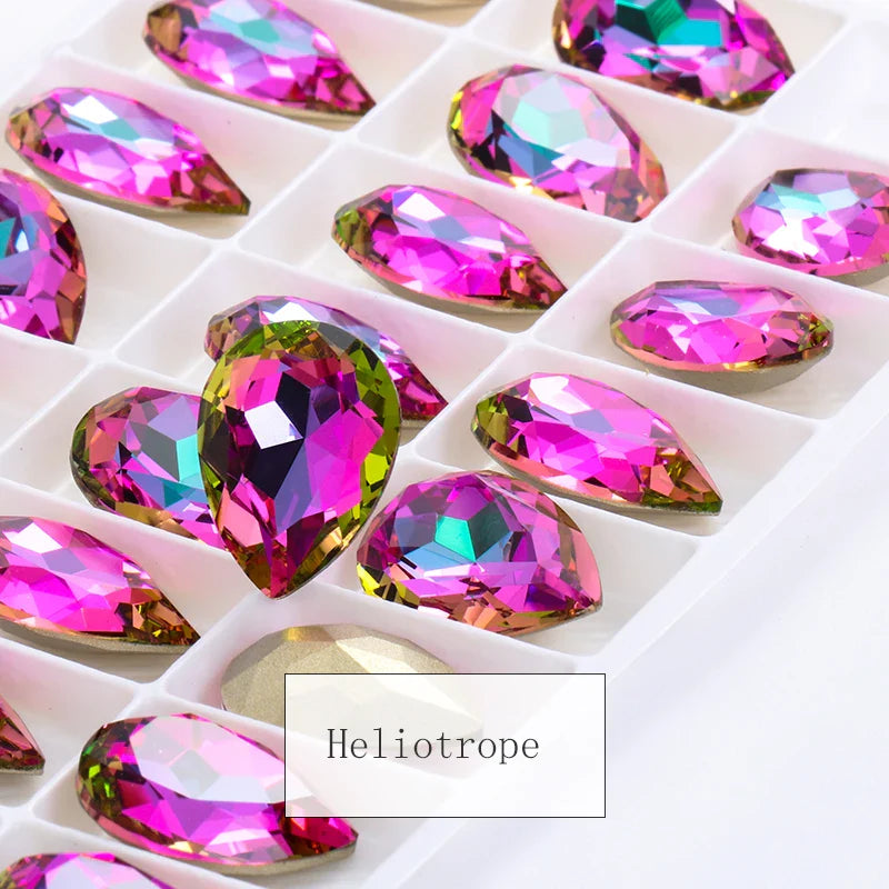 Twinkling Violet Tear Drop K9 Glass Rhinestones Glass Crystal Pointback Rhinestones Glue on Garment Crafts Jewelry Accessories