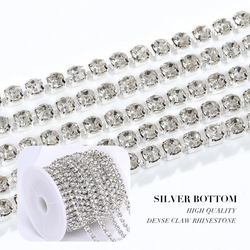 1/10Yard Flatback Rhinestone Chain Glitter Crystal Sew On Glue On Rhinestones for Clothes DIY Garment Accessories Trim Cup Chain