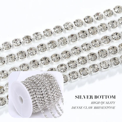 1/10Yard Flatback Rhinestone Chain Glitter Crystal Sew On Glue On Rhinestones for Clothes DIY Garment Accessories Trim Cup Chain