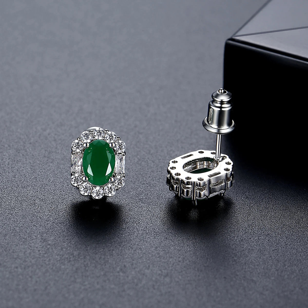 LUOTEEMI Delicate Geometric Fashion Design Women Zircon Stone Green Jade Color CZ Stud Earrings for Girls Ladies Jewelry