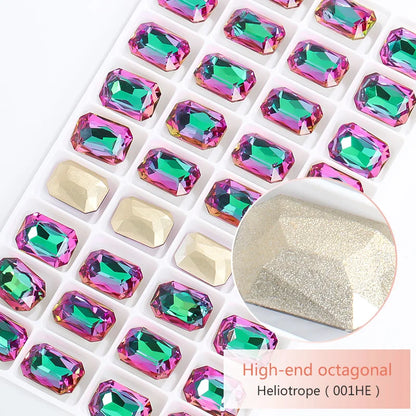 Pointback Strass Glitter Crystal K9 Glass Rhinestone DIY Craft Beads Glue on Clothes Octagon Rhinestone Applique