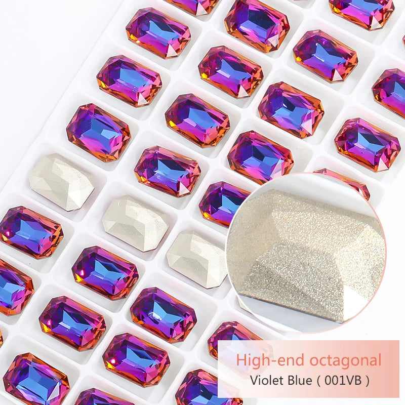 Pointback Strass Glitter Crystal K9 Glass Rhinestone DIY Craft Beads Glue on Clothes Octagon Rhinestone Applique