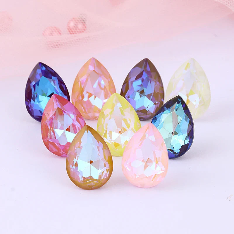12 Colors Mix Mocha Fluorescent TearDrop K9 Glass Loose Rhinestones Piontback Strass Crystal Glue on Clothes Jewelry Accessories