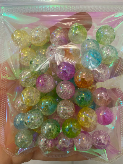 347. Round uv beads Cracke 14mm mix color 50 pcs