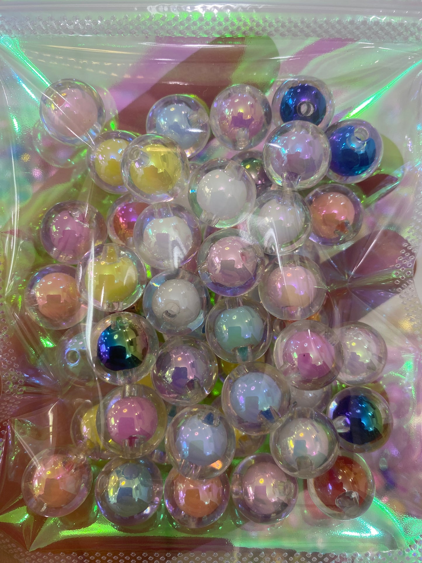 349. Round uv double layer beads 14mm mix color 50 pcs