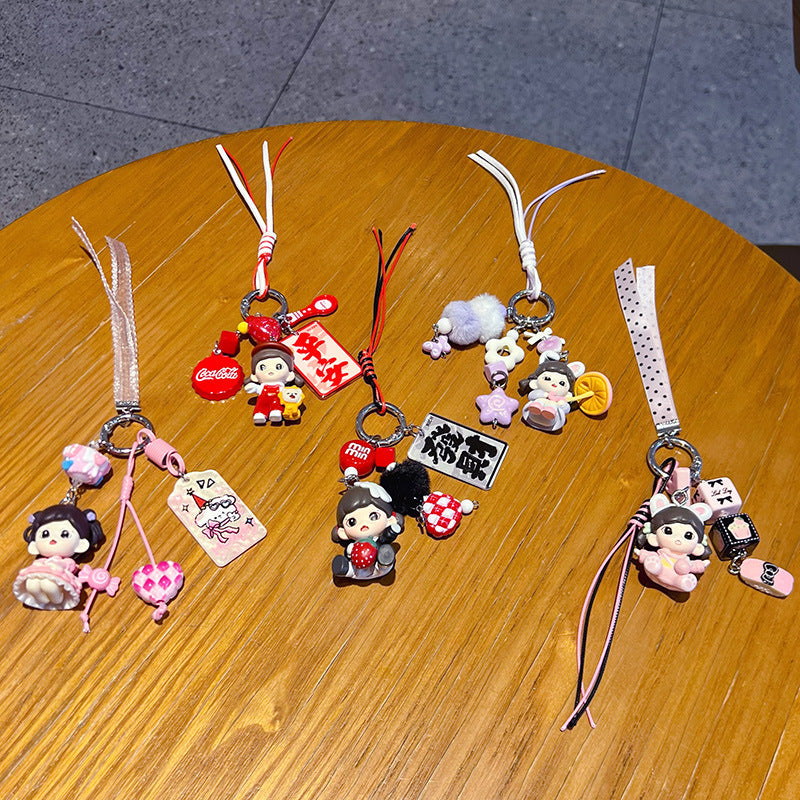 Handmade DIY sweetheart princess changing baby keychain small pendant bag doll beaded mobile phone chain ornament
