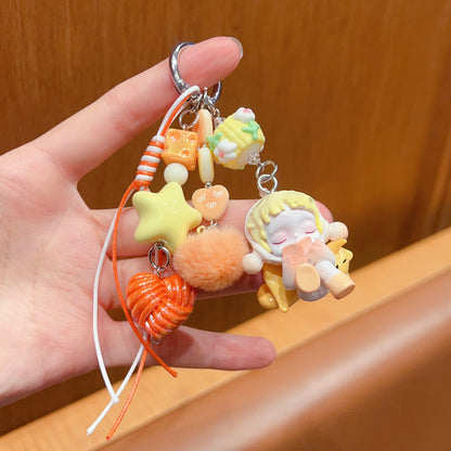 Handmade DIY cute grain change baby bubble keychain doll pendant cartoon beaded bag small carry doll ornament