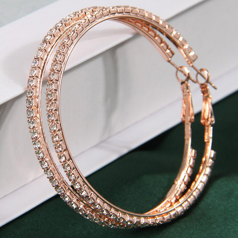 2-4-6-8-10cm oversized earrings exaggerated earrings european and american round rhinestone geometric hoop earrings for women cross-border