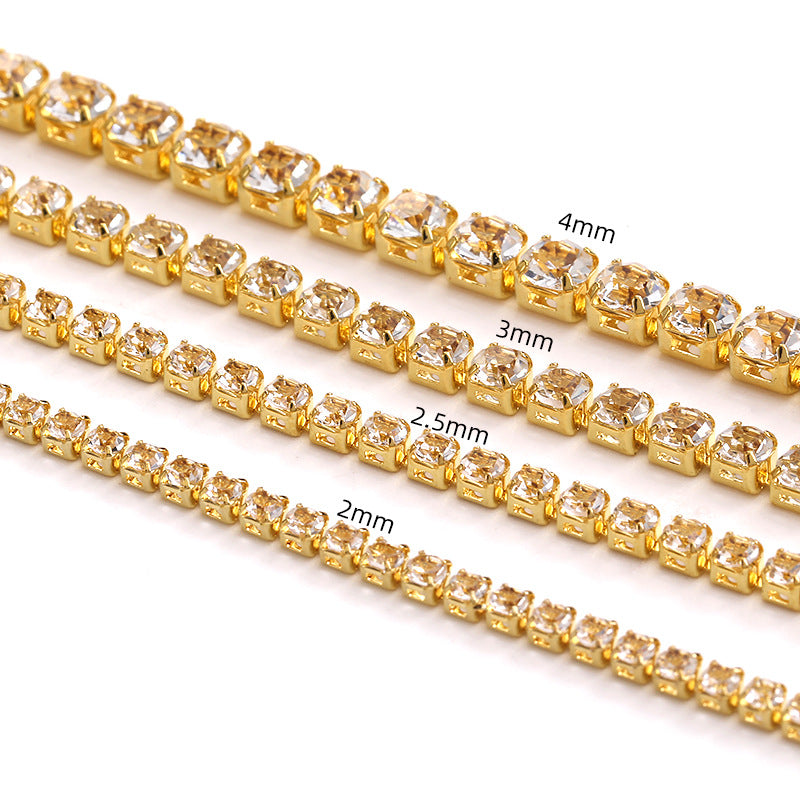 Zircon claw chain 2.5 3 4mm dense white rhinestone claw chain phone case, nail art, clothing, DIY accessories