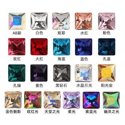 Cross-border hot-selling square right-angle high-top glass drill, special-shaped water rhinestone, DIY square pointed base diamond inlaid with diamond attachment materials