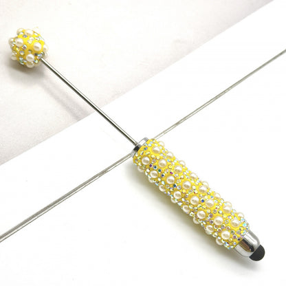 New pearl full diamond touch screen pen diy pearl capacitive touch ballpoint pen puzzle piercable bead cute pen wholesale