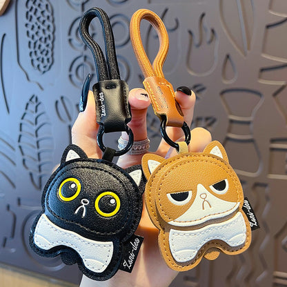 Creative PU Leather Cat Keychain Pendant Cute Couple Car Keychain School Bag Doll Small Pendant Wholesale