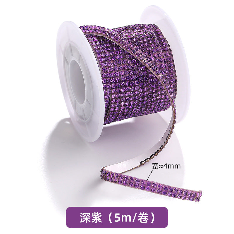 Double-row diamond with adhesive backing, 4mm chain, 5-meter roll of glass diamond chains, sparkling crystal water rhinestone jewelry, self-adhesive