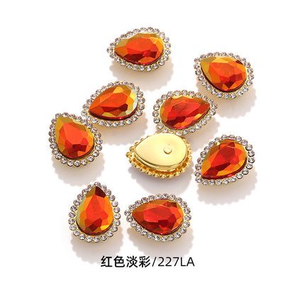 Double-layer waterdrop sunflower flower flower plate diamond buckle, hand-stitched rhinestone, thickened gold holder, glass diamond, clothing, shoes, bags, DIY accessories