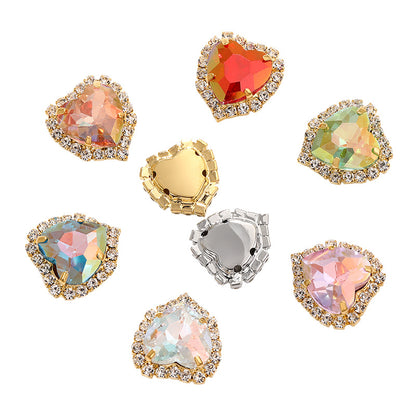 Pale color peach heart crystal buckle perimeter copper bottom support love glass hand-sewn claw diamond clothing DIY accessories
