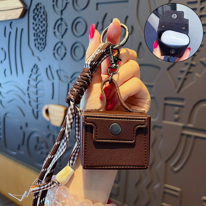 Creative miu PU leather headphone case keychain small pendant cute couple car keychain bag pendant