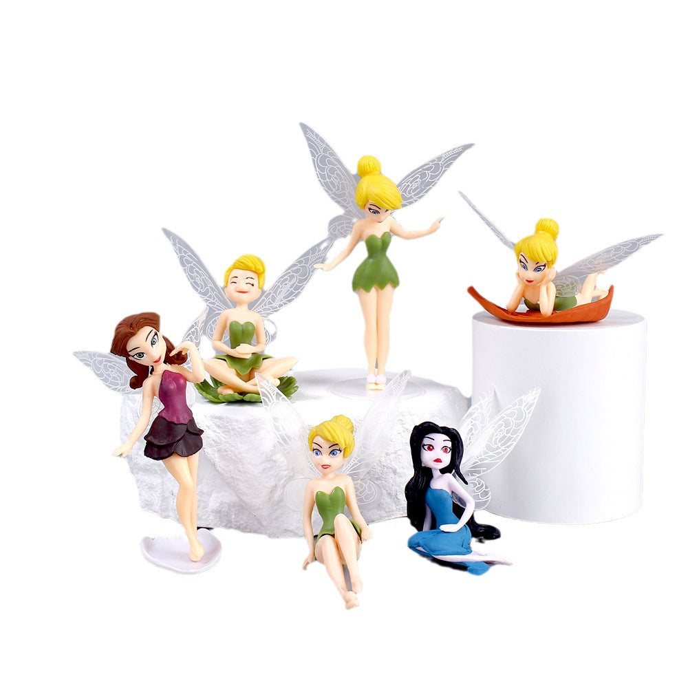 Solid Flower Fairy 6pcs Cake Decoration Scene Ornament with Wings Colourful Little Fairy with Base