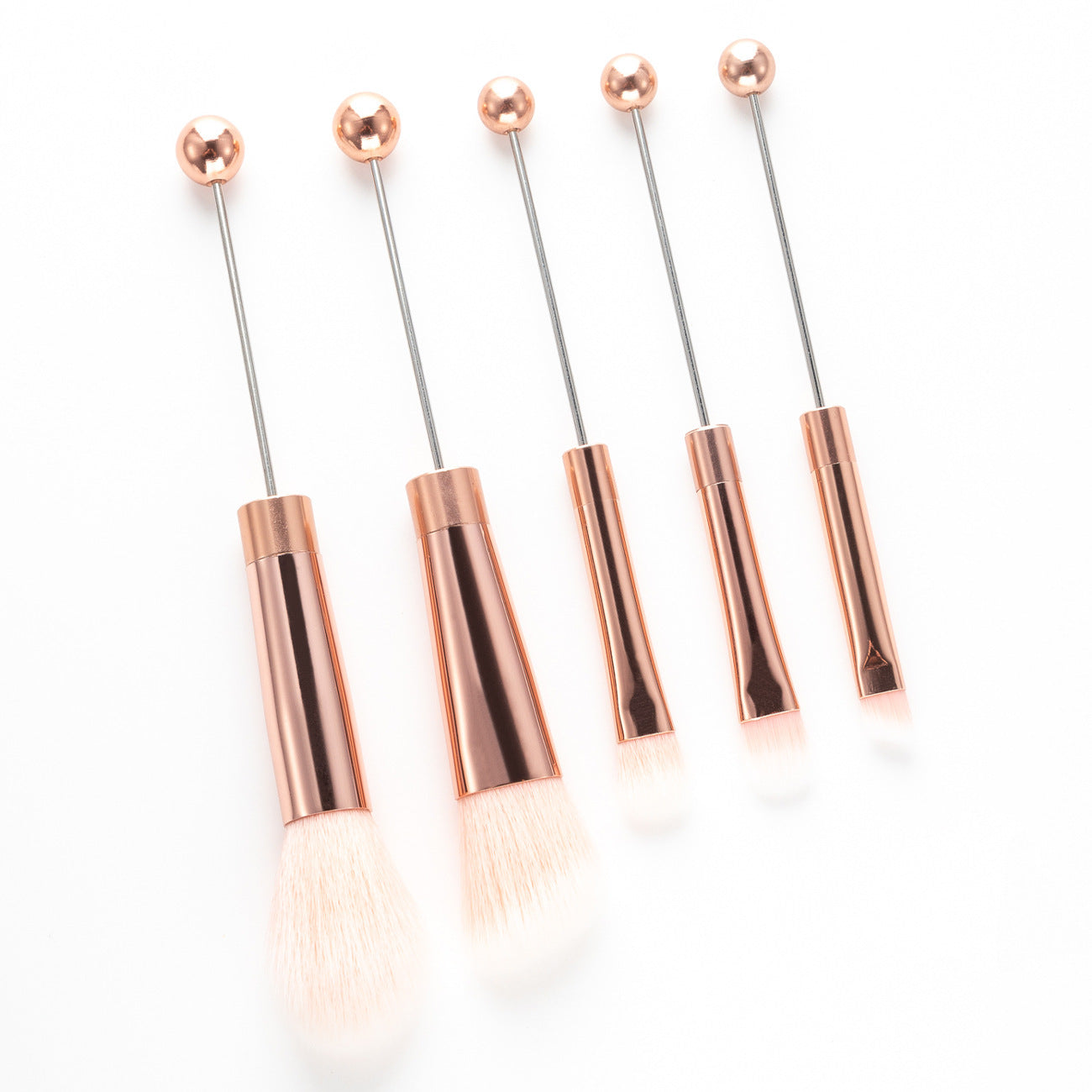 New 5 Pcs DIY Beaded Metal Handle Makeup Brush Set - Contour Concealer Eyeshadow Eyebrow Brush Wholesale