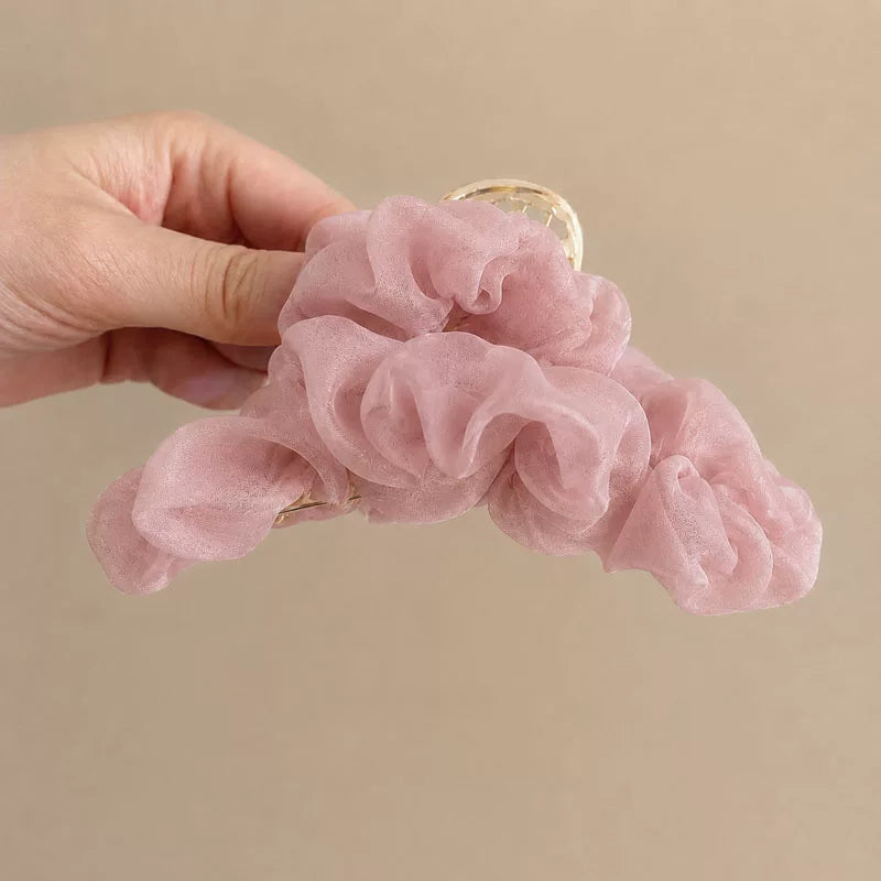 Korean Style Super Fairy Pleated Mesh Claw Clip for Women, 2026 New Large Shark Hair Clip at the Back of the Head, Updo Hair Clip