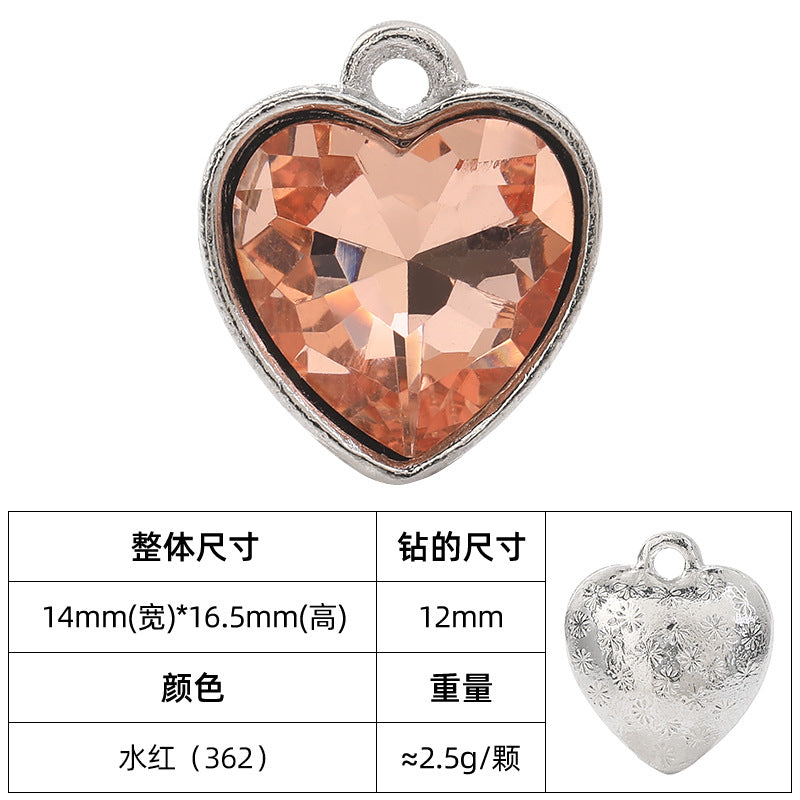Heart-inlaid 12MM peach heart single crystal pendant bracelet, headpiece, flower tray material, DIY accessory pendant