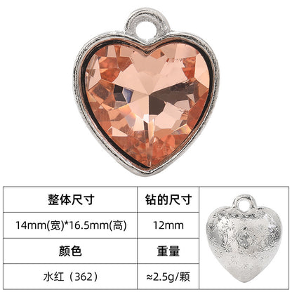 Heart-inlaid 12MM peach heart single crystal pendant bracelet, headpiece, flower tray material, DIY accessory pendant